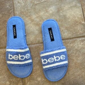 bebe Light Blue Terry Logo Slide Sandals